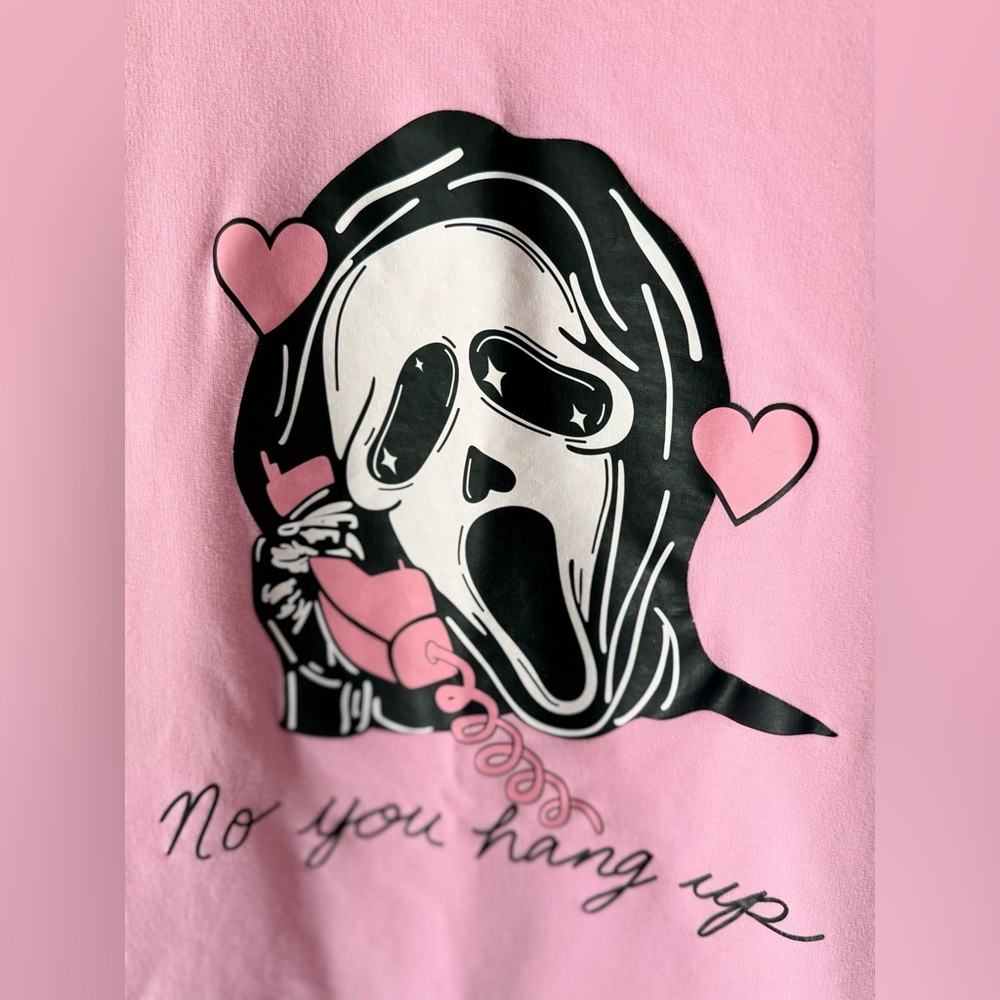 💗 Pink Ghostface Graphic Sweatshirt “No You Hang Up” - Picture 3 of 8